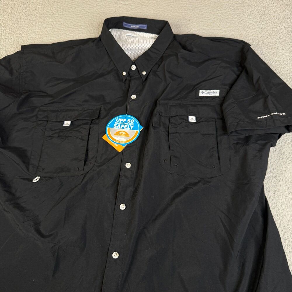 COLUMBIA PFG Shirt Mens 5XL Black Bahama Short Sleeve Vented Big & Tall Fishing